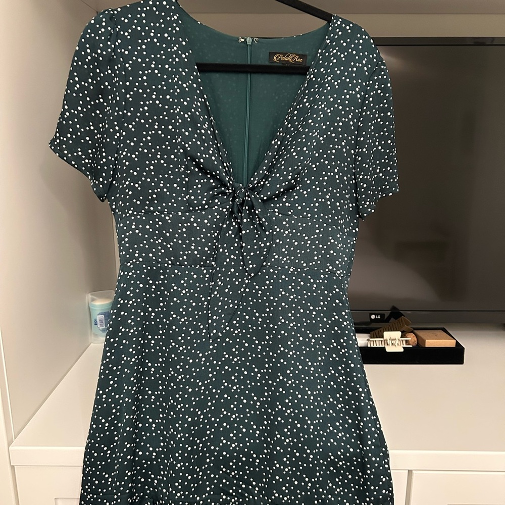 Green Tie Front Silky dress